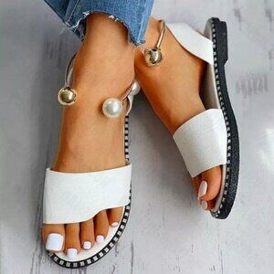 White Pearl-Accent Sandals Size 39